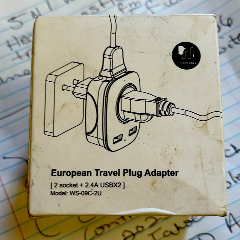 European travel, plug, adapter, green, and white brand new